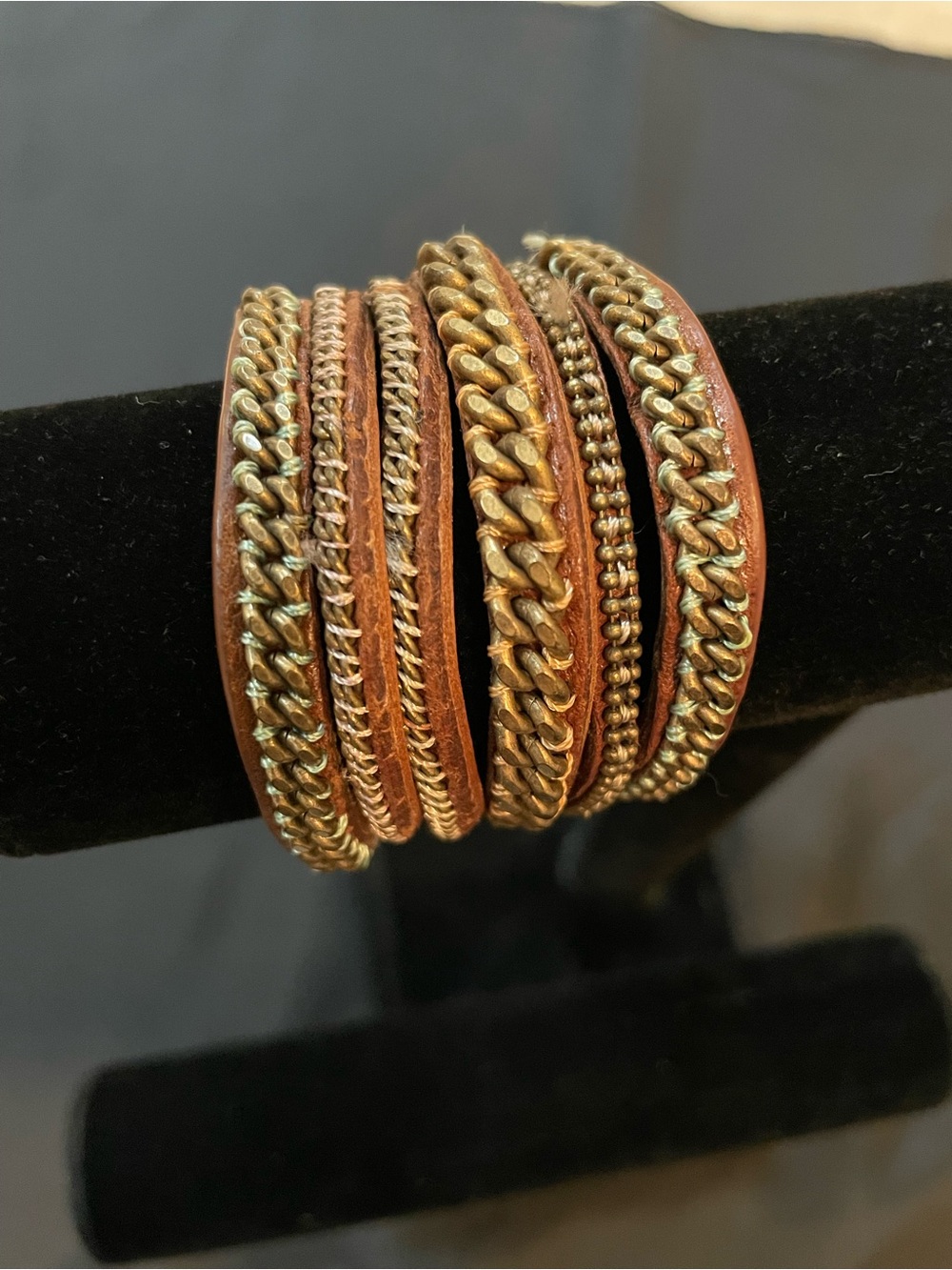 Vintage Juicy Couture Multi-Row Braided Leather and Gold-Tone Chain Bracelet